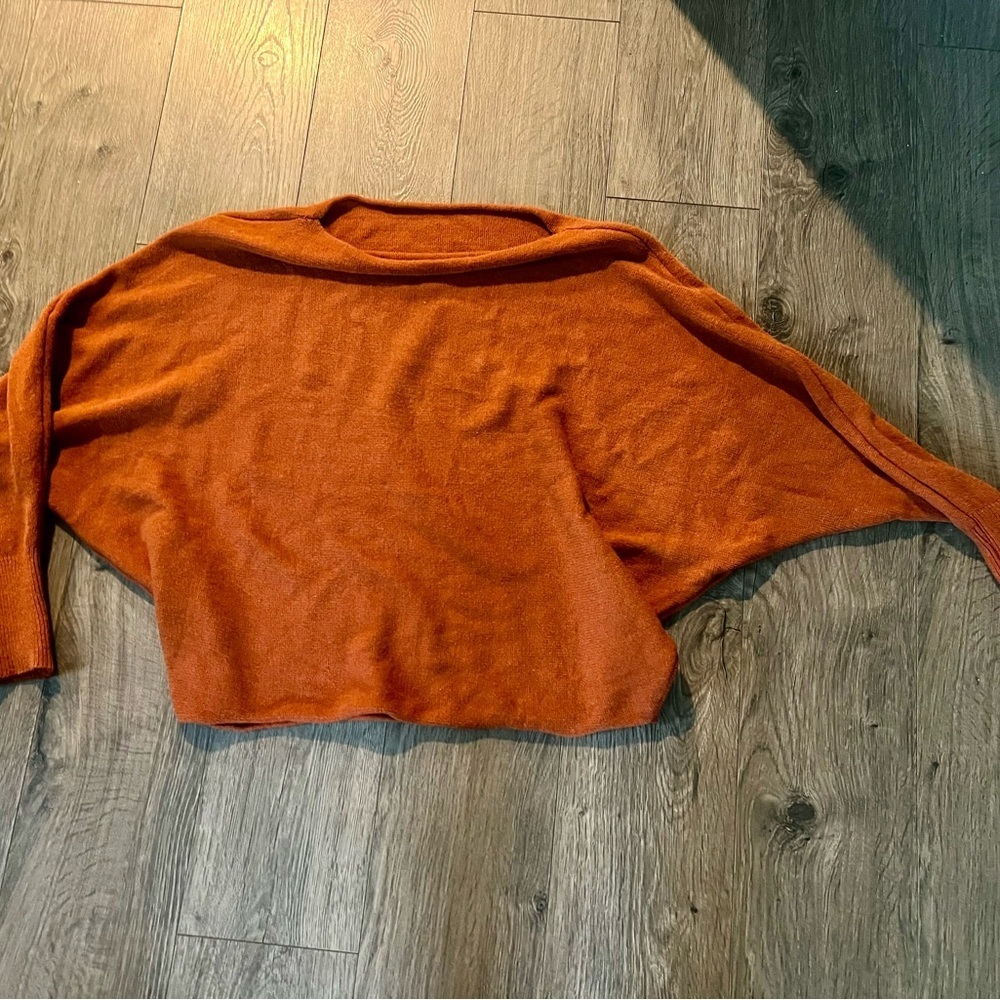 Italian Knit Asymmetric Batwing Sweater Burnt Orange Cashmere Blend 1 Size new​​